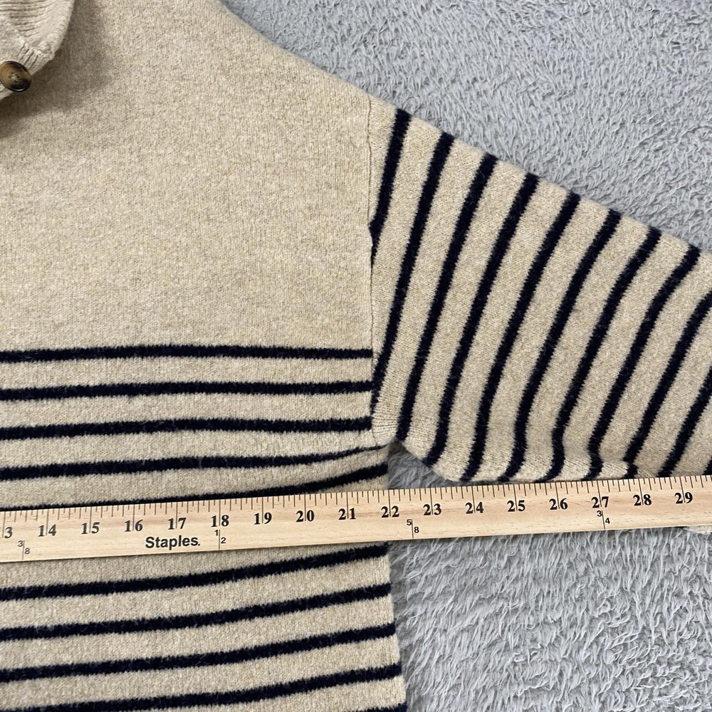 Zara Sweater Womens Medium Beige Collared Striped Button Knit Old Money Pullover - Picture 5 of 13